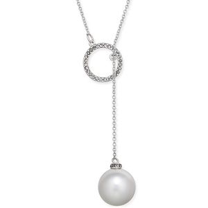 Pearl and Pavé Circle Lariat Necklace